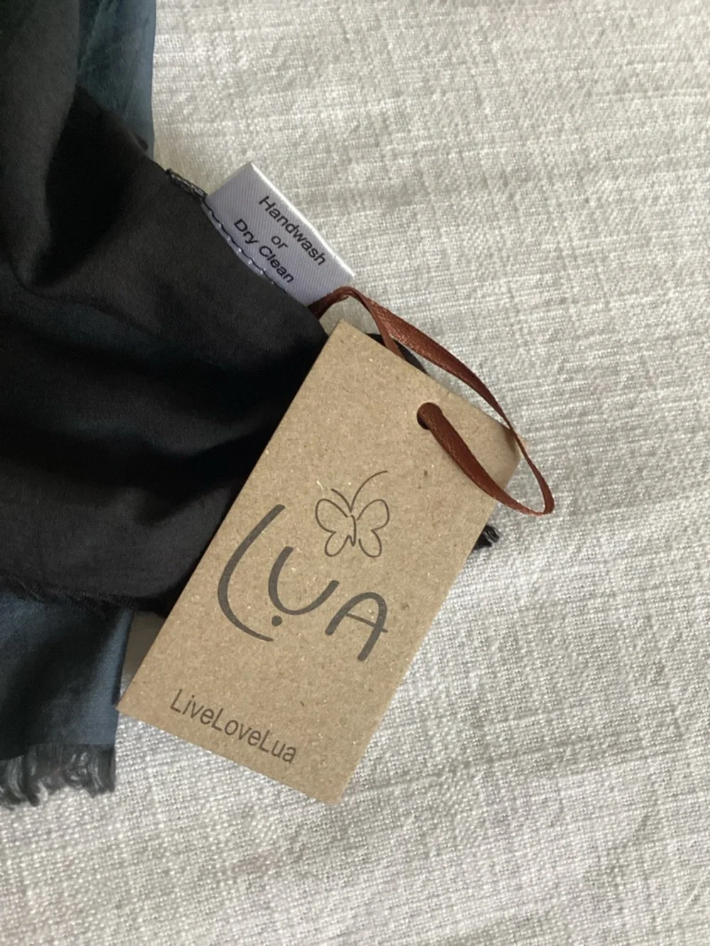 LUA Silk Linen Scarf Charcoal Tie Dye 33”x77” Lightweight Luxury Wrap NWT